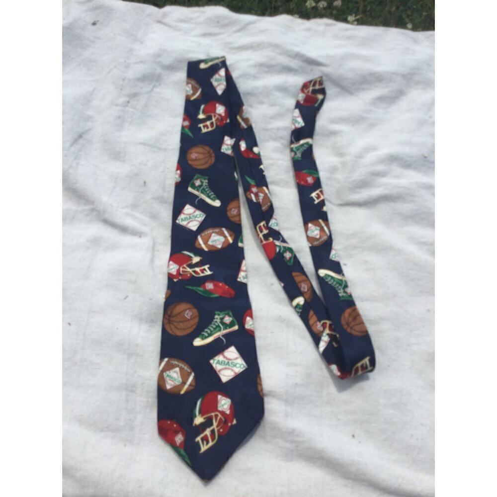 Tabasco Men silk tie blue red football hot sauce‎ converse fun funny hot sauce